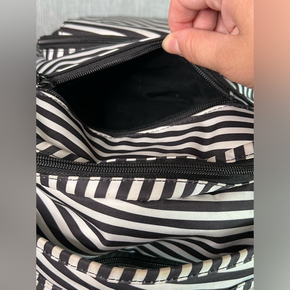 Ju-Ju-Be Be Right Back Black and White Striped Diaper Bag Backpack - Picture 13 of 16